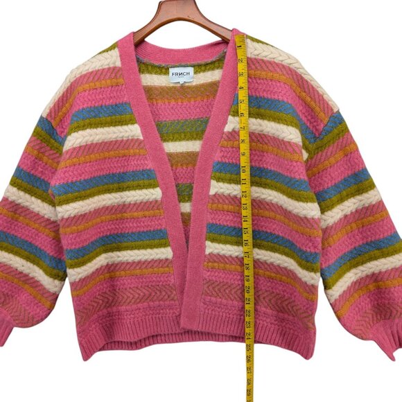 FRNCH Taina Cardigan Womens Pink Multicolor Stripe Open Front Chunky Knit Size S - Picture 5 of 6